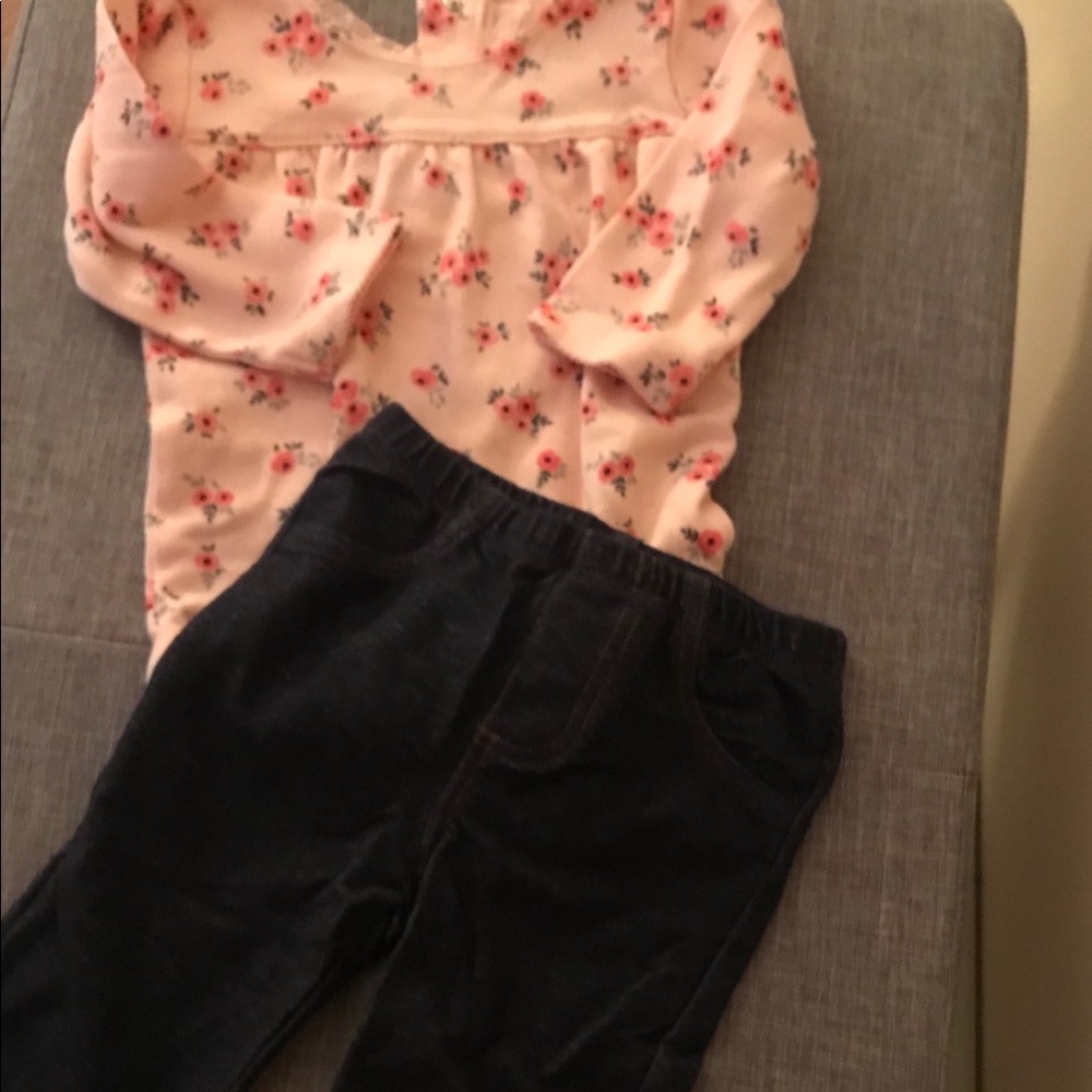 Carters floral onesie and faux jeans (9 months)